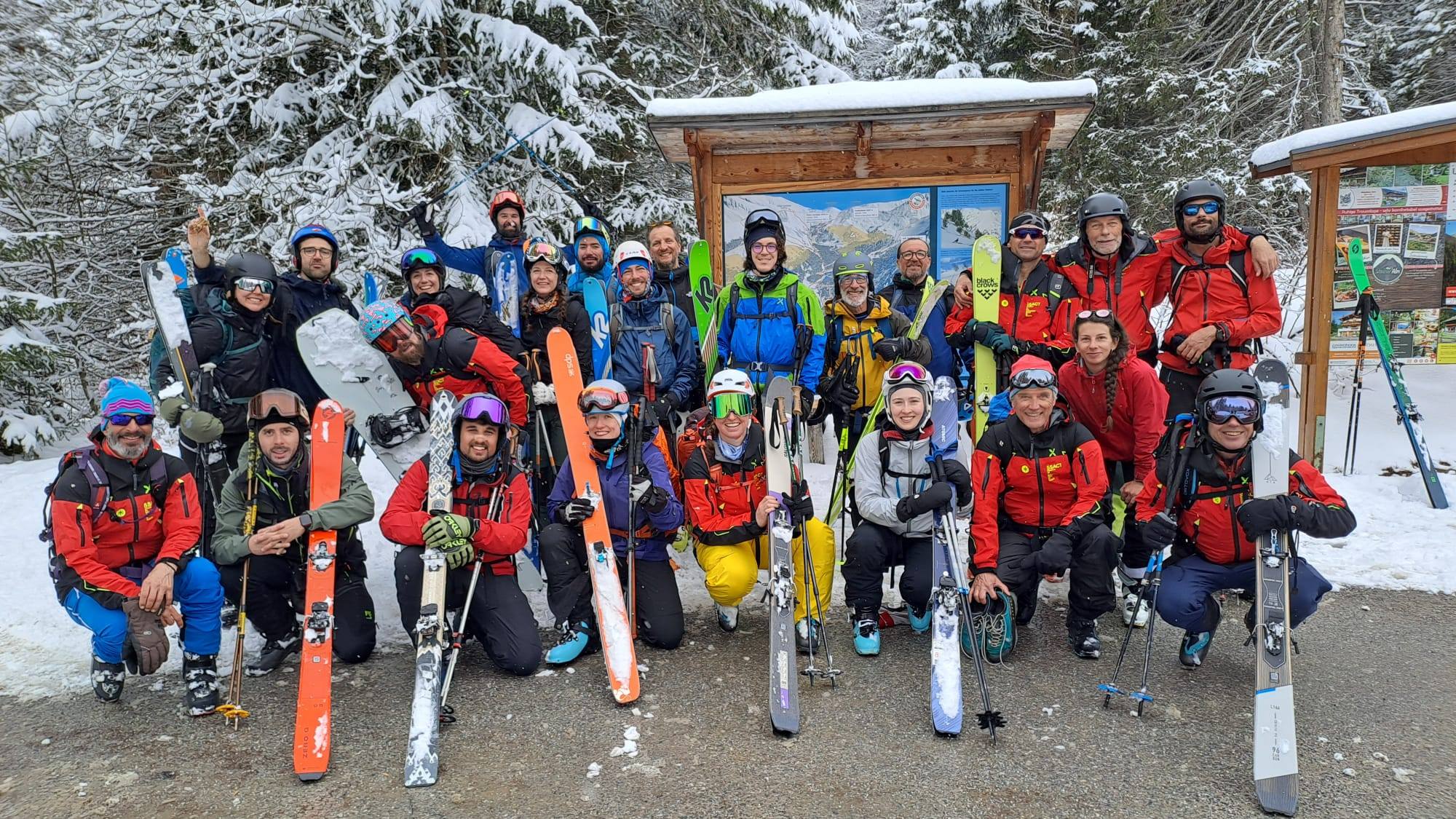 Modern ski group in the mountains